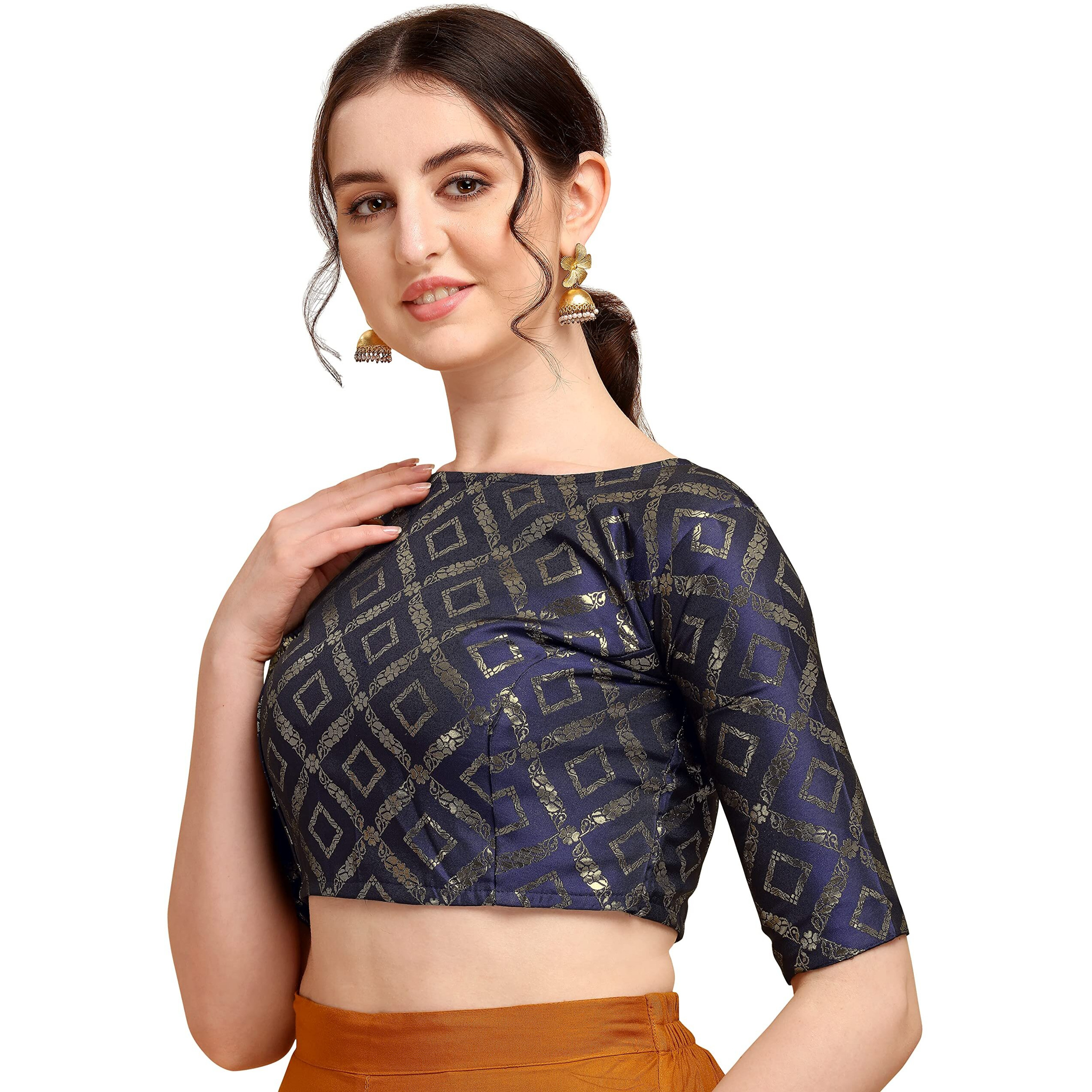 Oomph Jacquard Blue Readymade Blouse For Women - Rbbl144Xl
