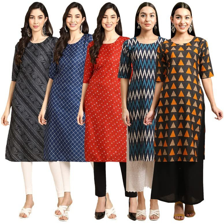 Pinkmint Women's Crepe Digital Print Straight Kurta [Pack Of 5](Tv-363-364-370-381-387-Xl)