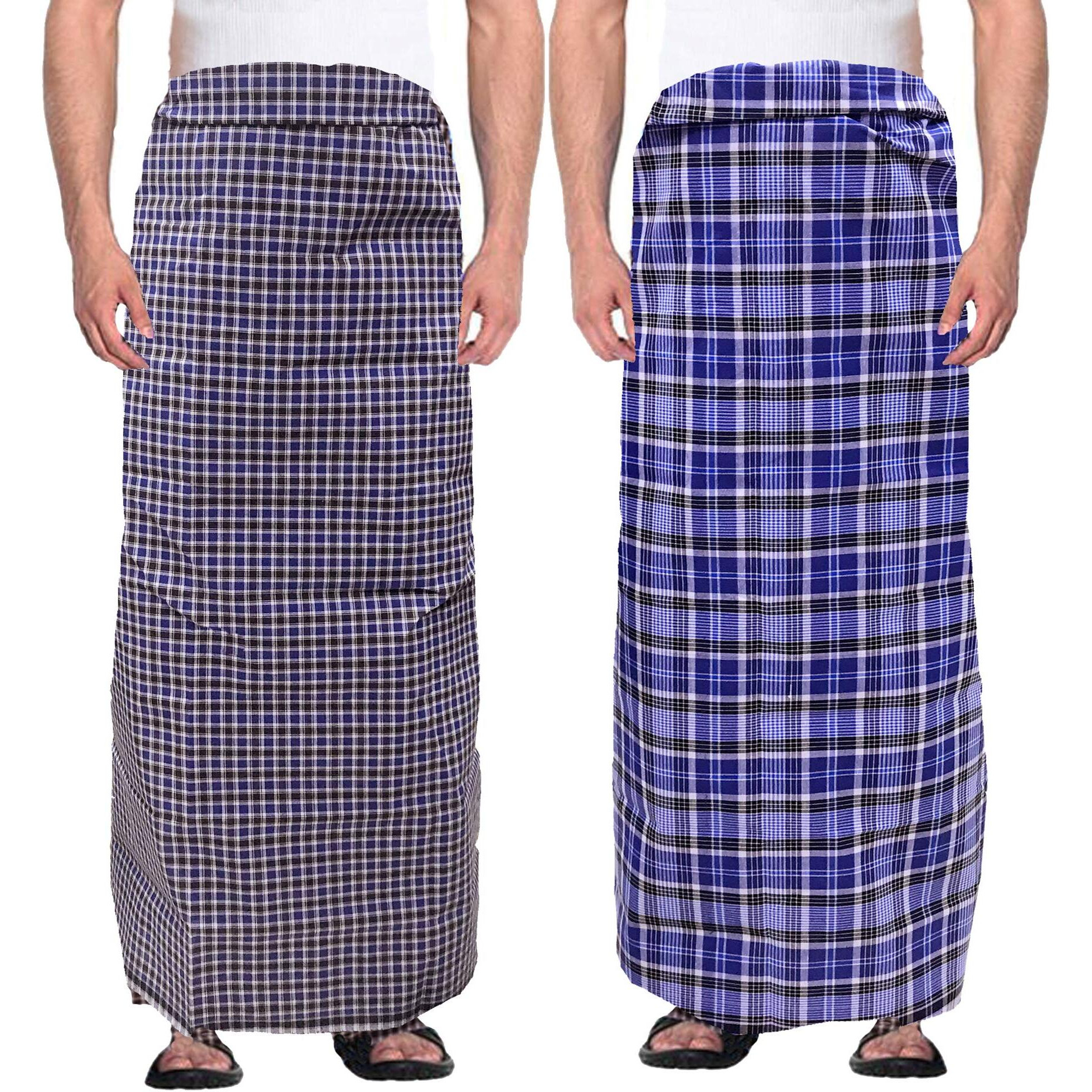 Weavers Villa Men's 100% Cotton Multicolored Unstiched Lungi (2 Mtrs) - Pack Of 2