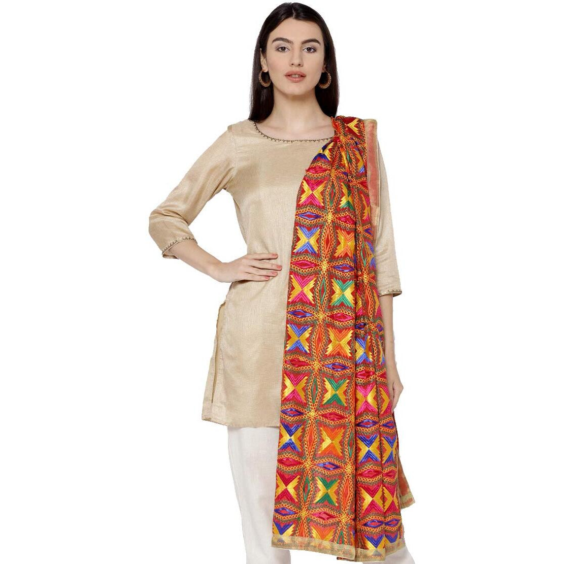 Weavers Villa Women's Heavy Phulkari Multicolored Embroidery Dupatta.. (Multi-3)