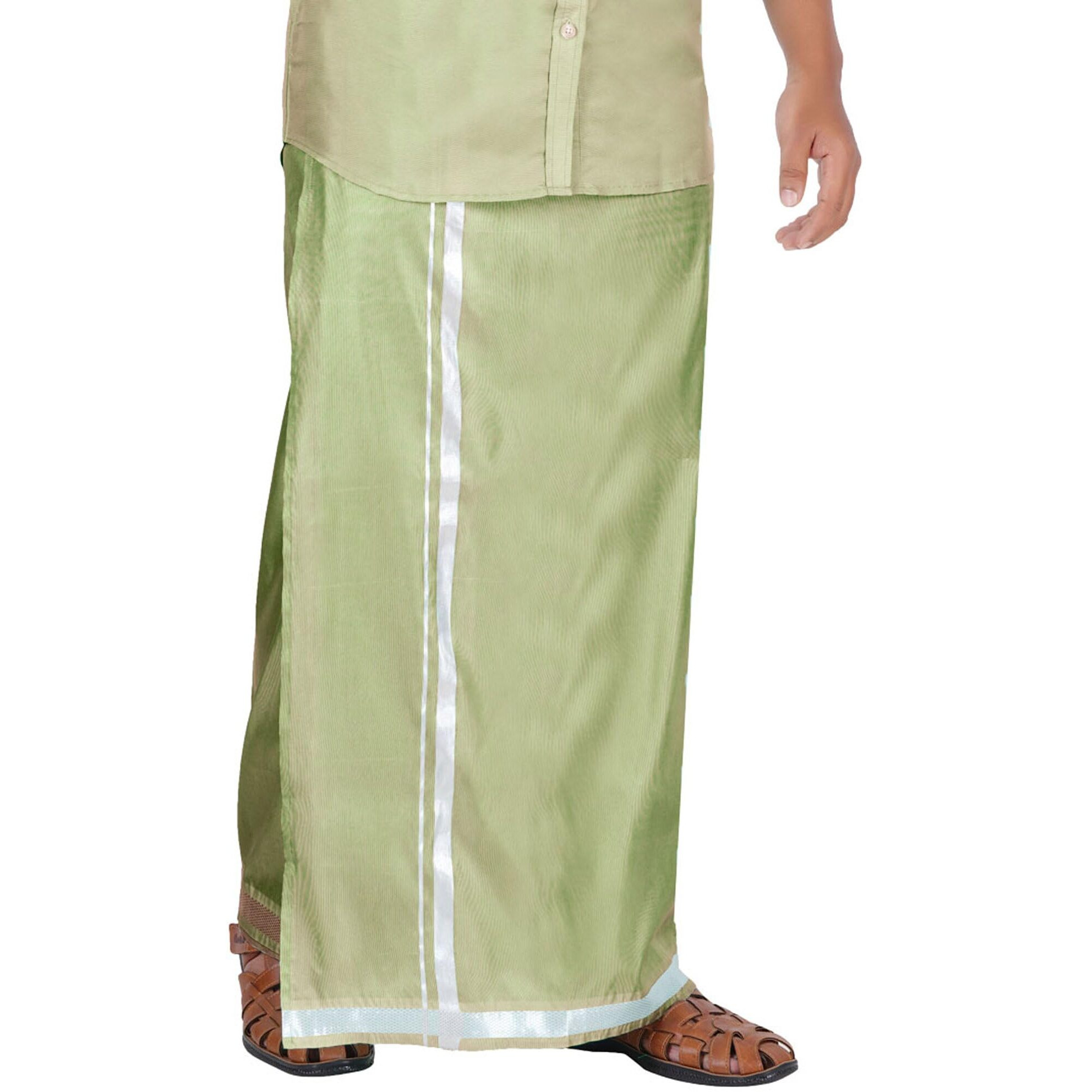 Prakasam Cotton Men's Asha Pattu (Art Silk) 8Yard (3.60M) Colour Double Layer Dhoti