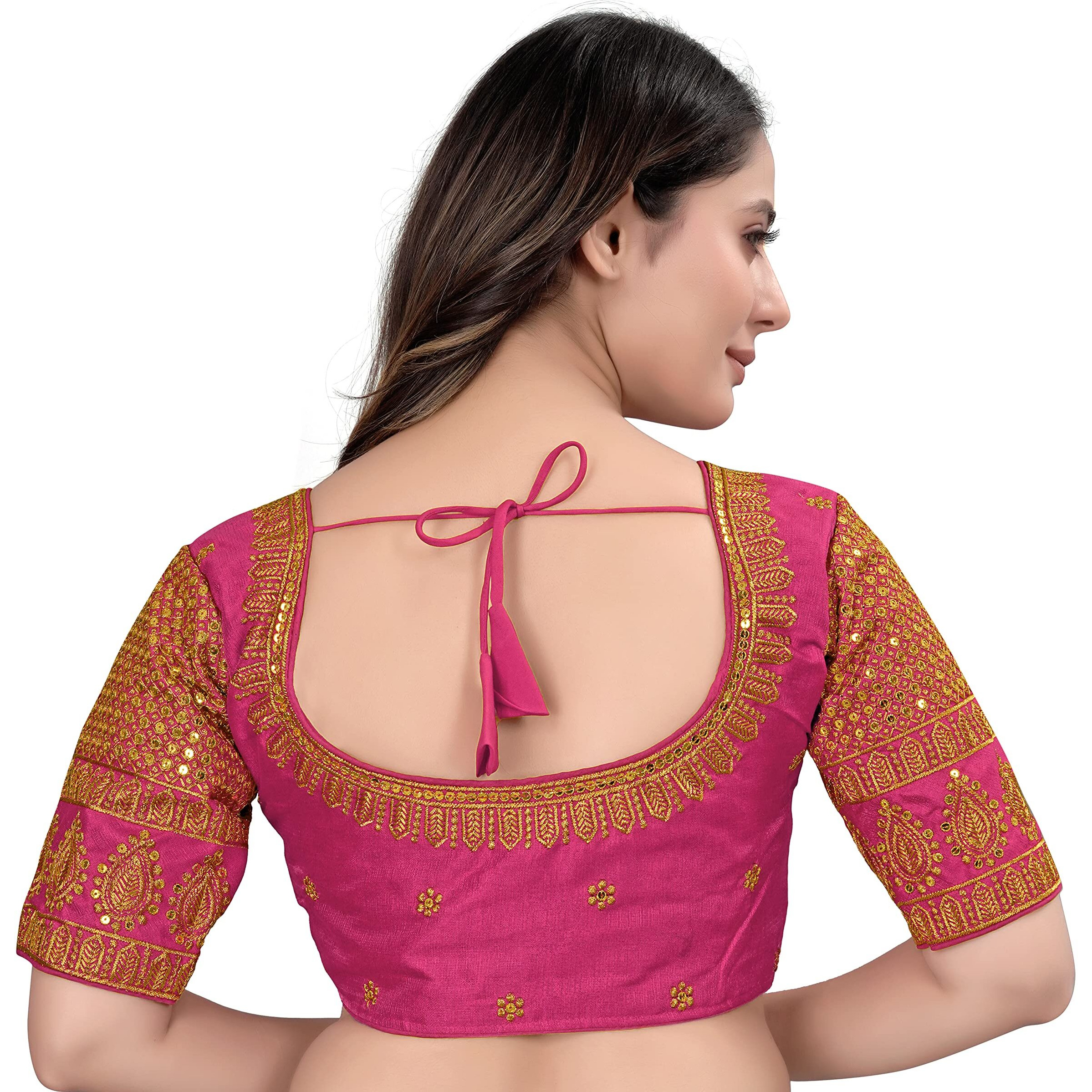 Pujia Mills Women's Blouse Readymade Blouse Embroidery Blouse Readymade Blouses For Women Readymade Blouses For Women Half Readymade Saree Blouse For Women Pink Blouse Readymade (Delta Pink 38)