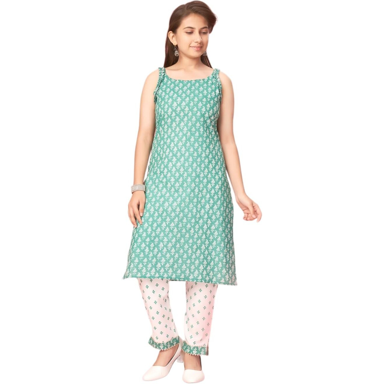 Aarika Girls Sea Green Colour Cotton Printed Kurti (Kurti-K-Tr-01-Green-38)