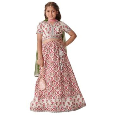 Pspeaches Girl's Cotton 1 Lehenga, 1 Choli, 1 Dupatta (L-Mgbootijaal-12- Magenta_12-13Y)