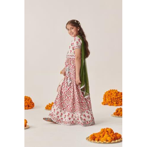 Pspeaches Girl's Cotton 1 Lehenga, 1 Choli, 1 Dupatta (L-Mgbootijaal-12- Magenta_12-13Y)