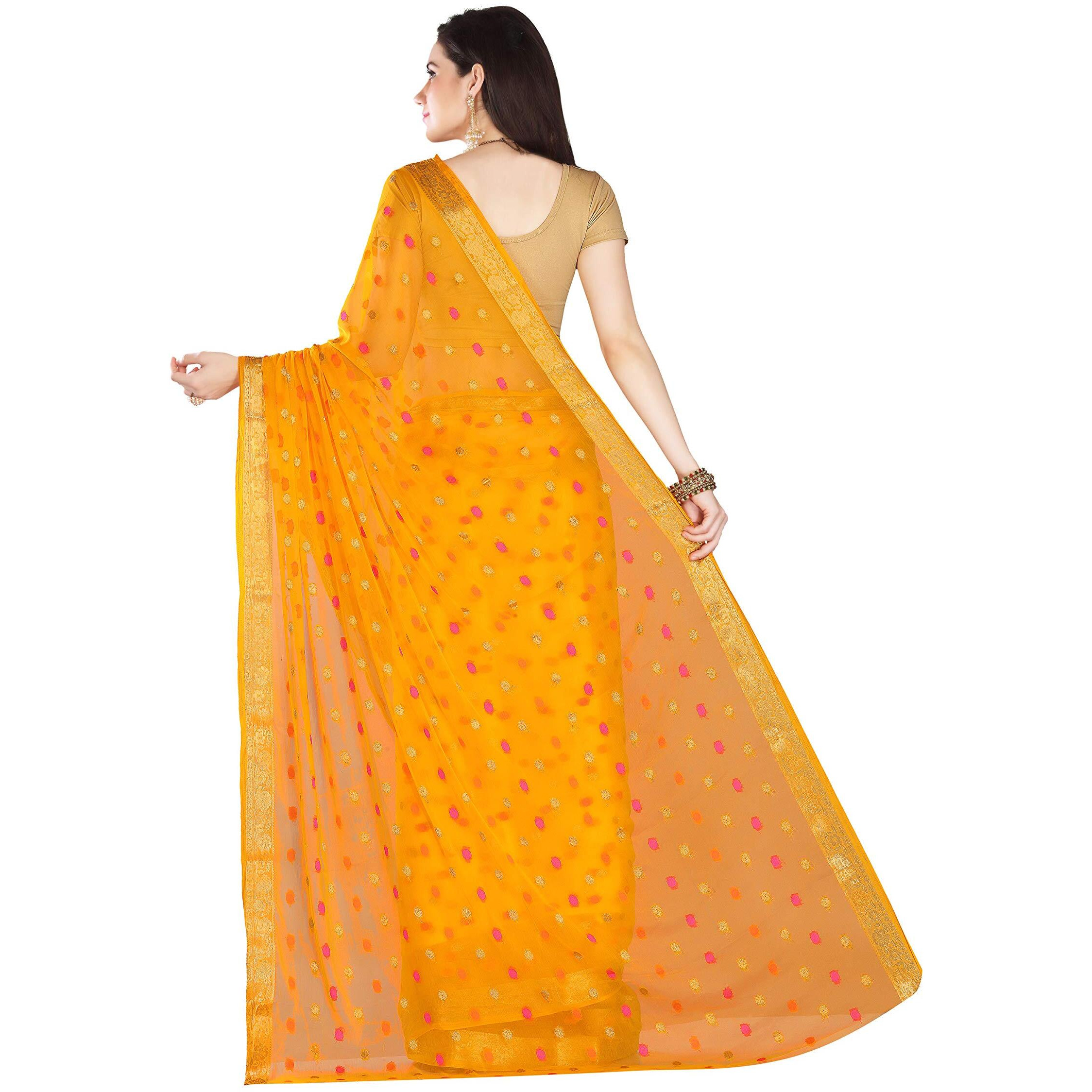 Rani Saahiba Women's Chiffon Saree With Blouse Piece (Skr5576_Yellow)