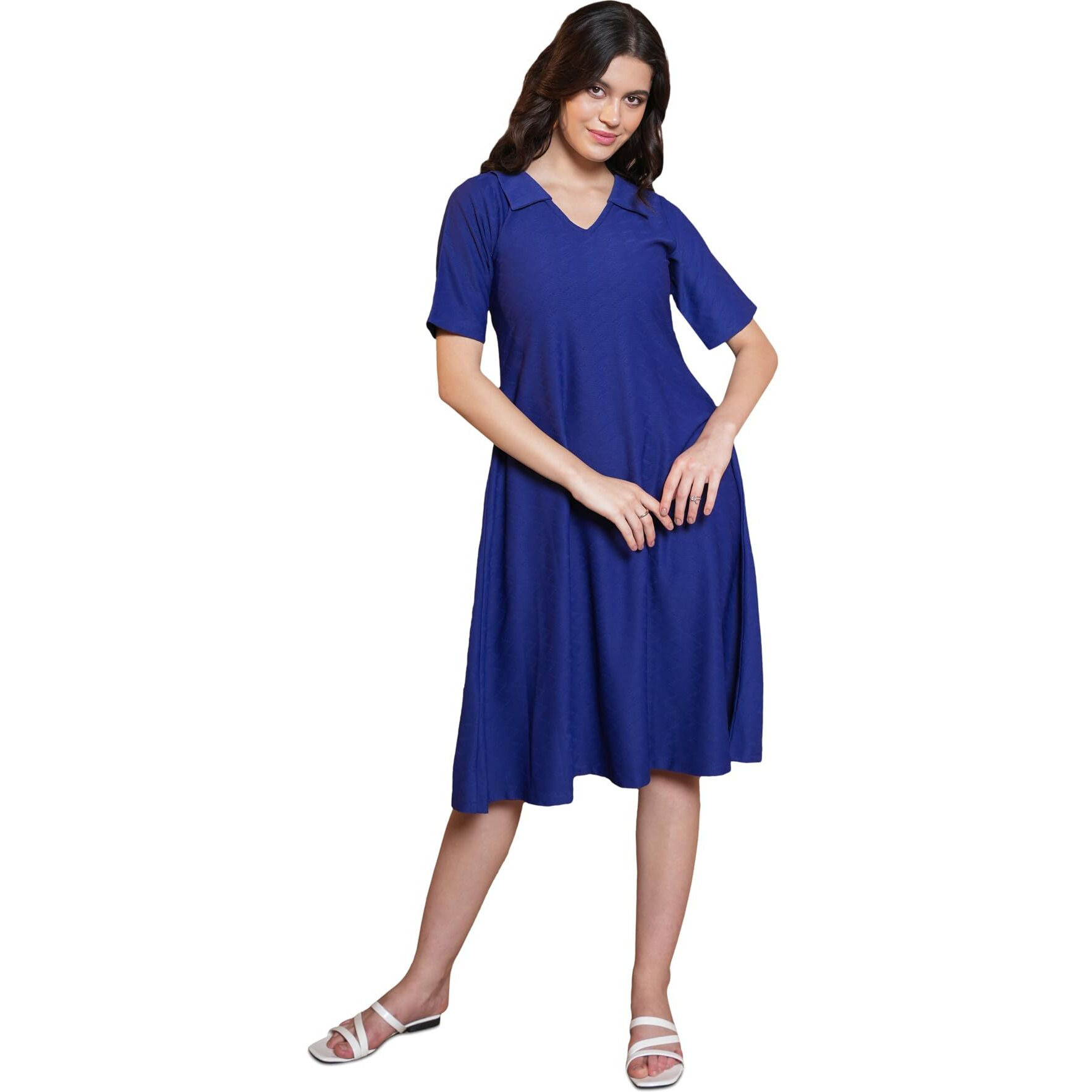 Purvaja Womens A-Line Midi Length Dress (Nisi-065-Navy_Navy-Blue_Large)