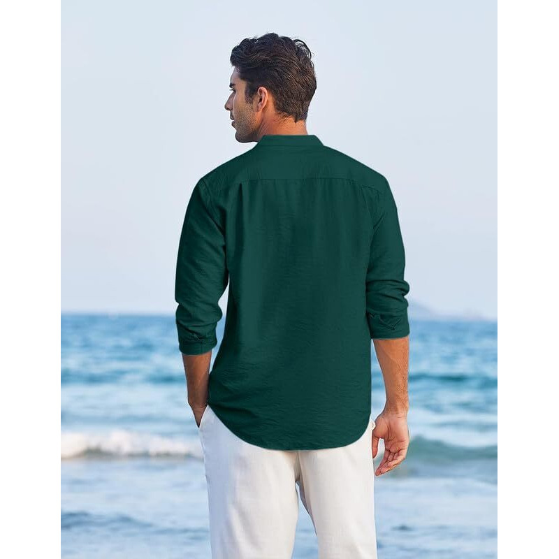 Royalscout Men's Regular Fit Solid Cotton Blend Straight Short Kurta | Full Sleeves Kurta Green