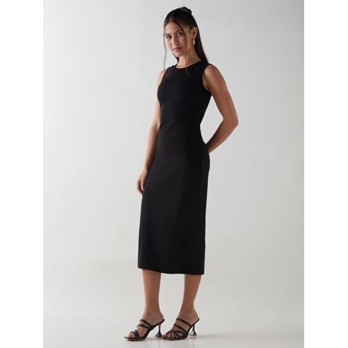 Bewakoof Women's Solid Slim Fit Sleeveless Round Neck Cotton Blend Bodycon_644916_Black_L