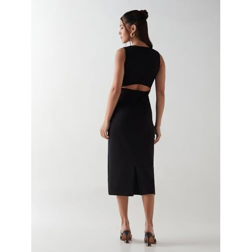 Bewakoof Women's Solid Slim Fit Sleeveless Round Neck Cotton Blend Bodycon_644916_Black_L