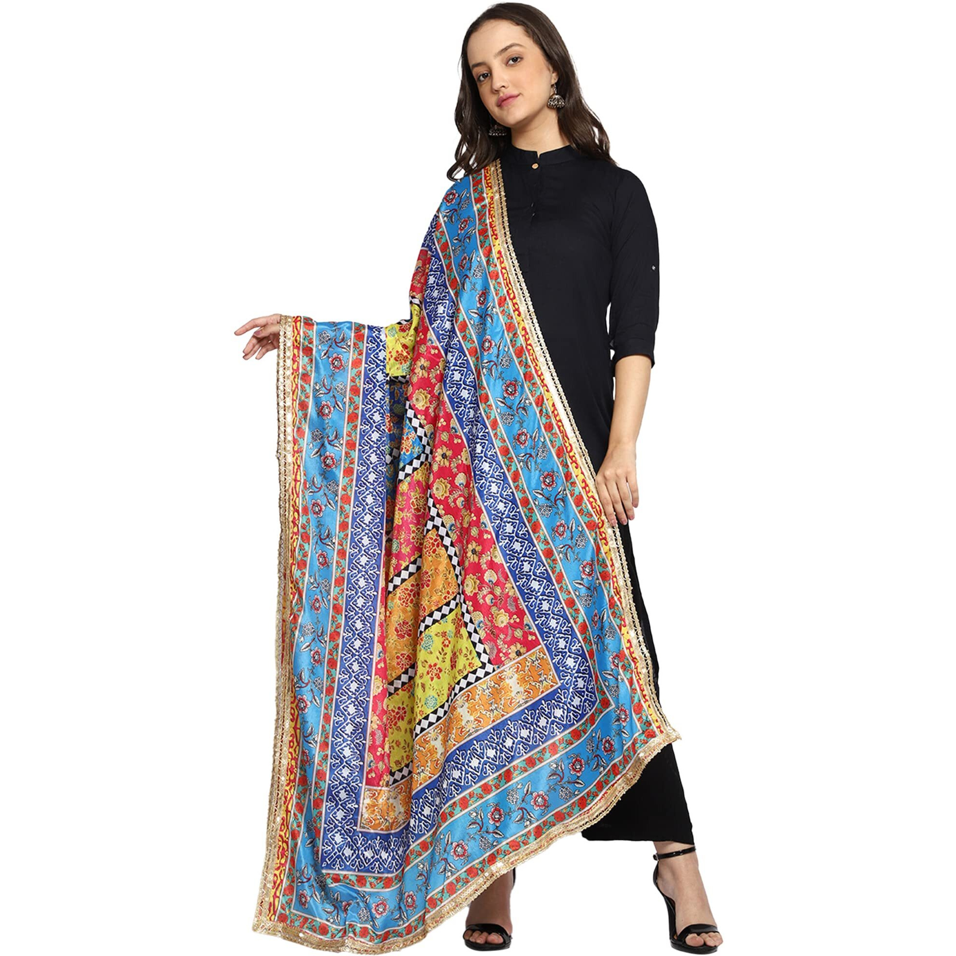 Weavers Villa Women's Poly Silk Digital Graphic Printed Ethnic Dupatta, Chunni (Design-2), 2.25 Mtrs