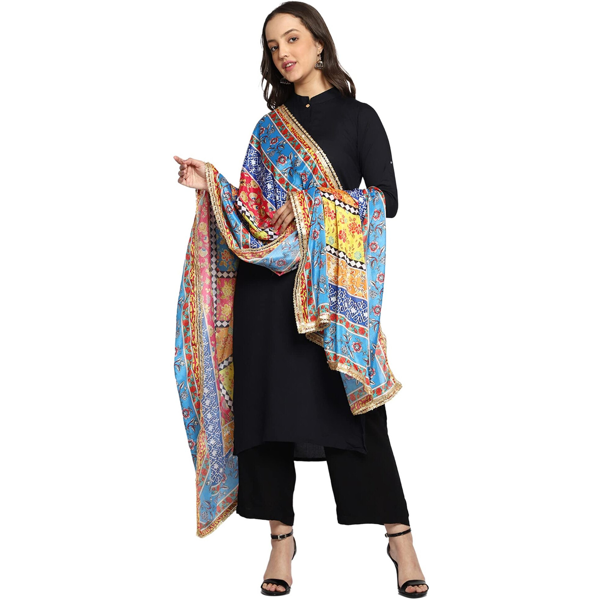 Weavers Villa Women's Poly Silk Digital Graphic Printed Ethnic Dupatta, Chunni (Design-2), 2.25 Mtrs