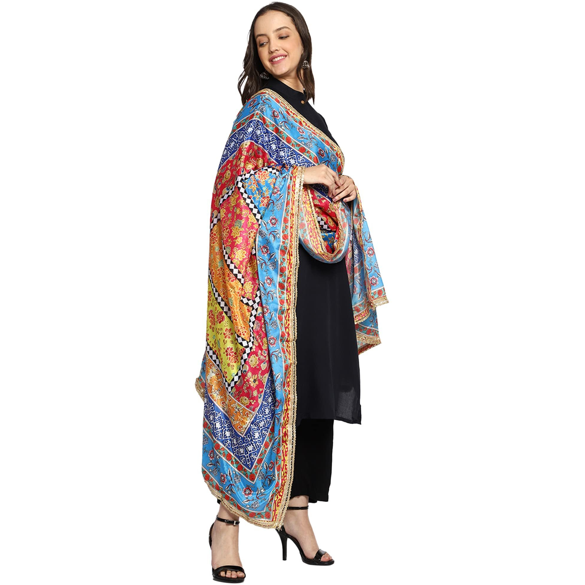 Weavers Villa Women's Poly Silk Digital Graphic Printed Ethnic Dupatta, Chunni (Design-2), 2.25 Mtrs
