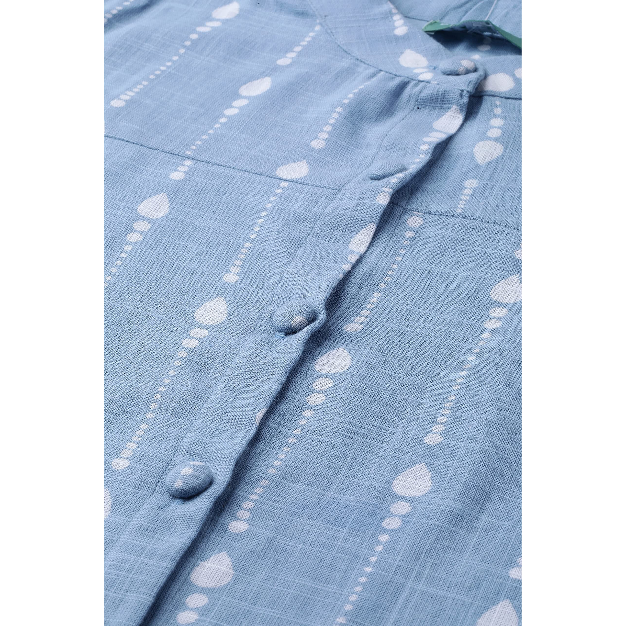 See Designs Women Blue & White Khari Print Straight Kurta