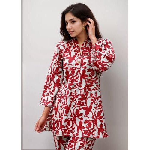 Shienzy Stylish Printed Cotton Blend Co Ord Set For Women || Casual & Festive Indo-Western Outfit || Kurta Pant Set (1594Shz_Mrn_M) Maroon
