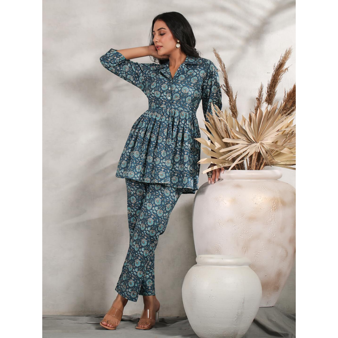 Anubhutee Ethnic Motif Printed Peplum Top With Trouser Pant Set