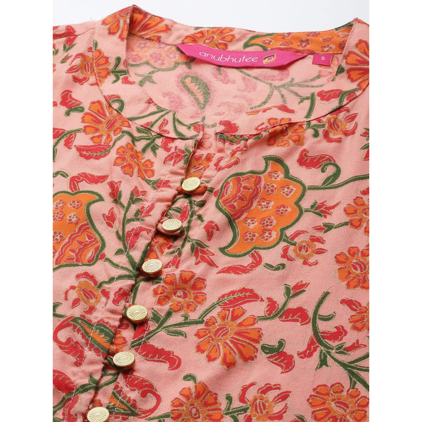 Anubhutee Women's Rayon Peach Ethnic Motifs Printed Straight Kurti