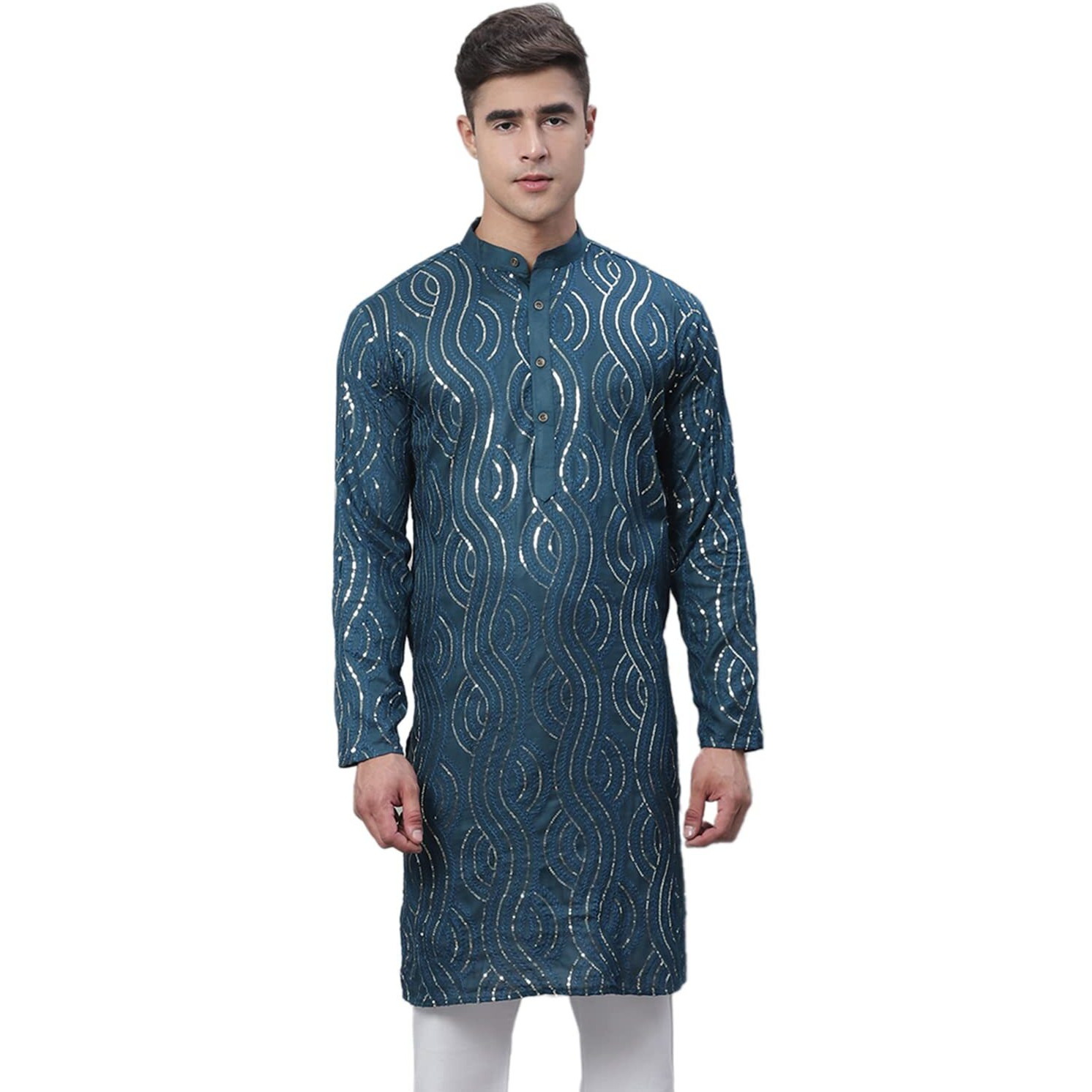 Sojanya (Since 1958 Men's Pure Cotton Teal Blue Designer Only Long Kurta