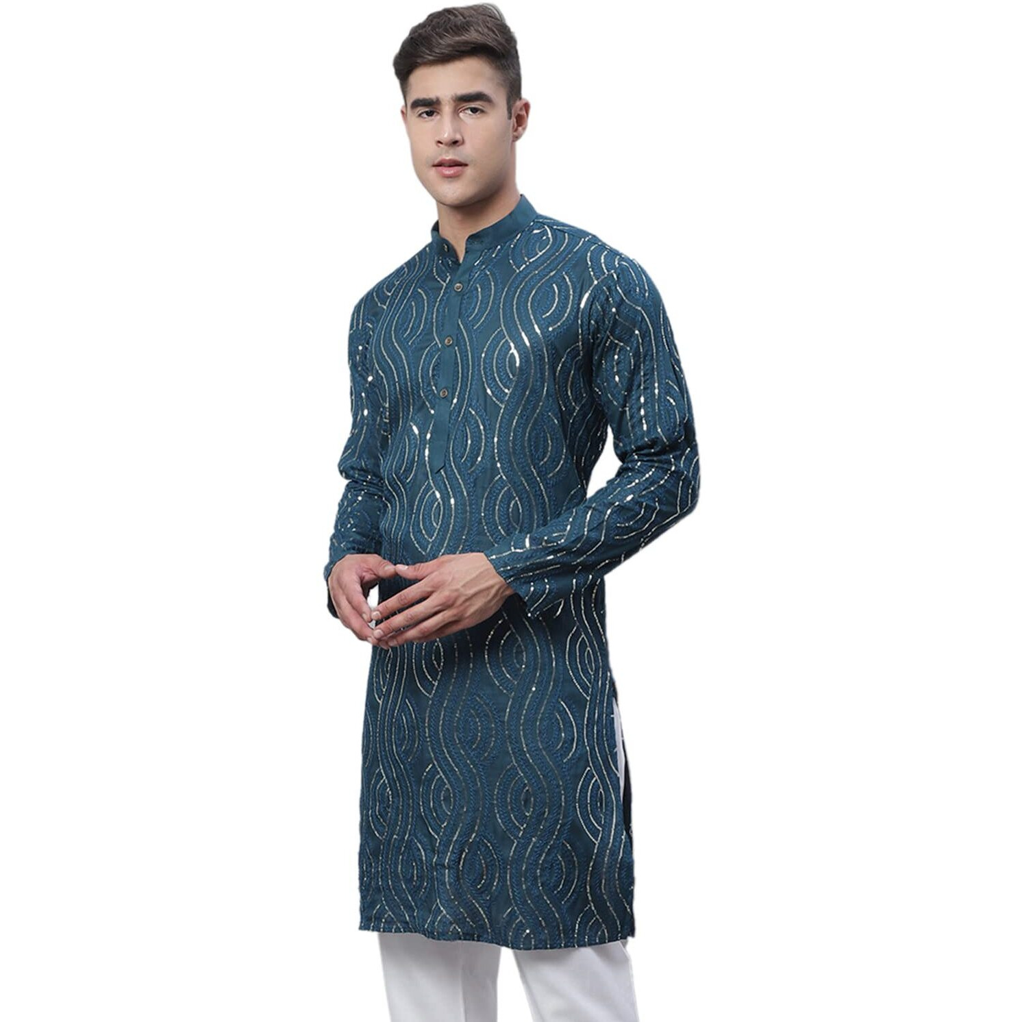 Sojanya (Since 1958 Men's Pure Cotton Teal Blue Designer Only Long Kurta