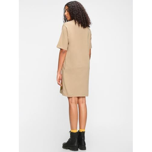 Bewakoof Official Disney Merchandise Women's Graphic Printed Oversized Fit Half Sleeve Round Neck Cotton T-Shirt Dress_546192_Brown_S