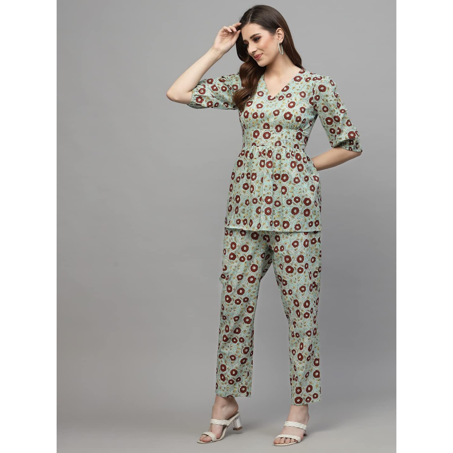 Stylum Women's Floral Printed Cotton Co-Ords Set (Belacord38_Blue, M)