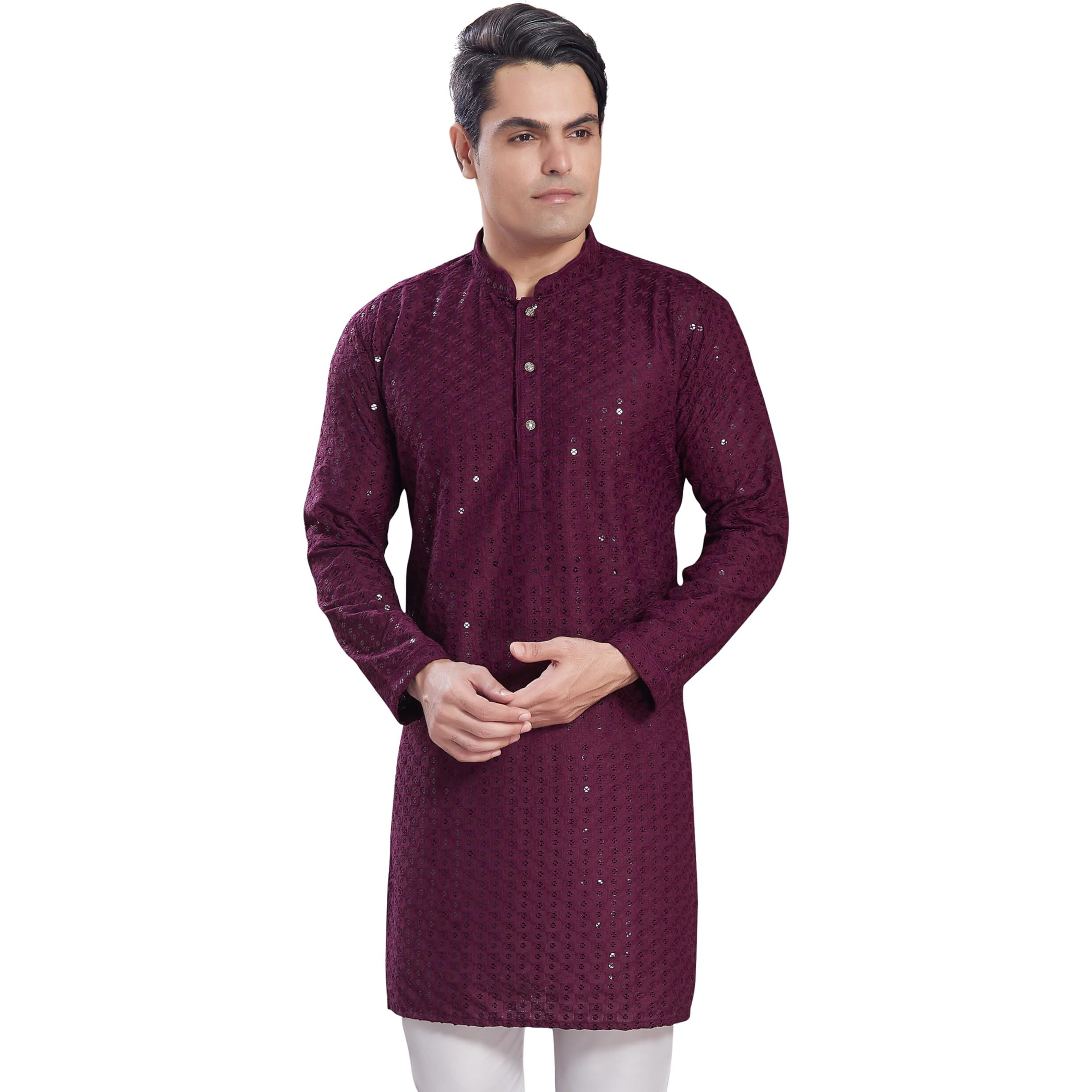 Divisive Men's Sequince Embroidered Cotton Blend Only Slim Fit Kurta (Dkrt574_Xxl_Burgundy)