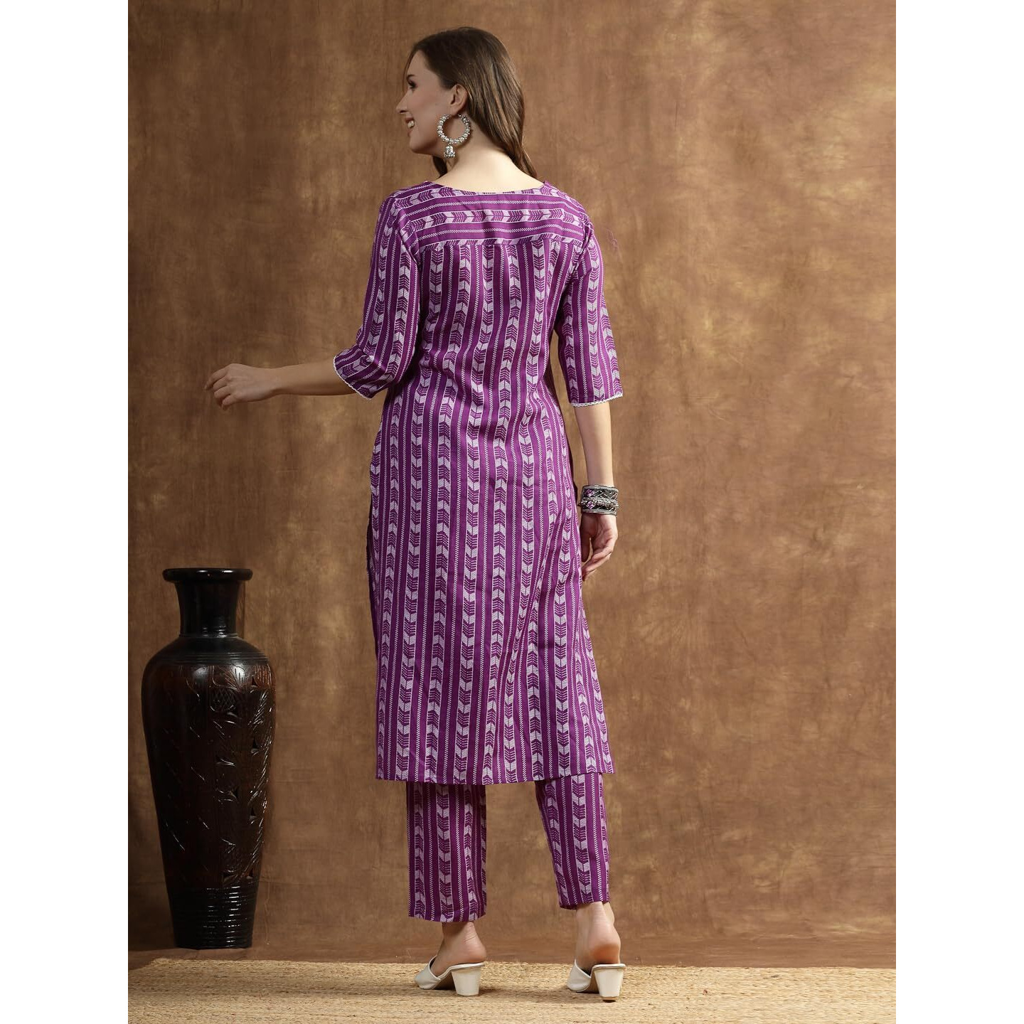 Stylum Women's Printed Cotton Blend Straight Kurta Pant Set (Kpvoilromeo36_Voilet, S)
