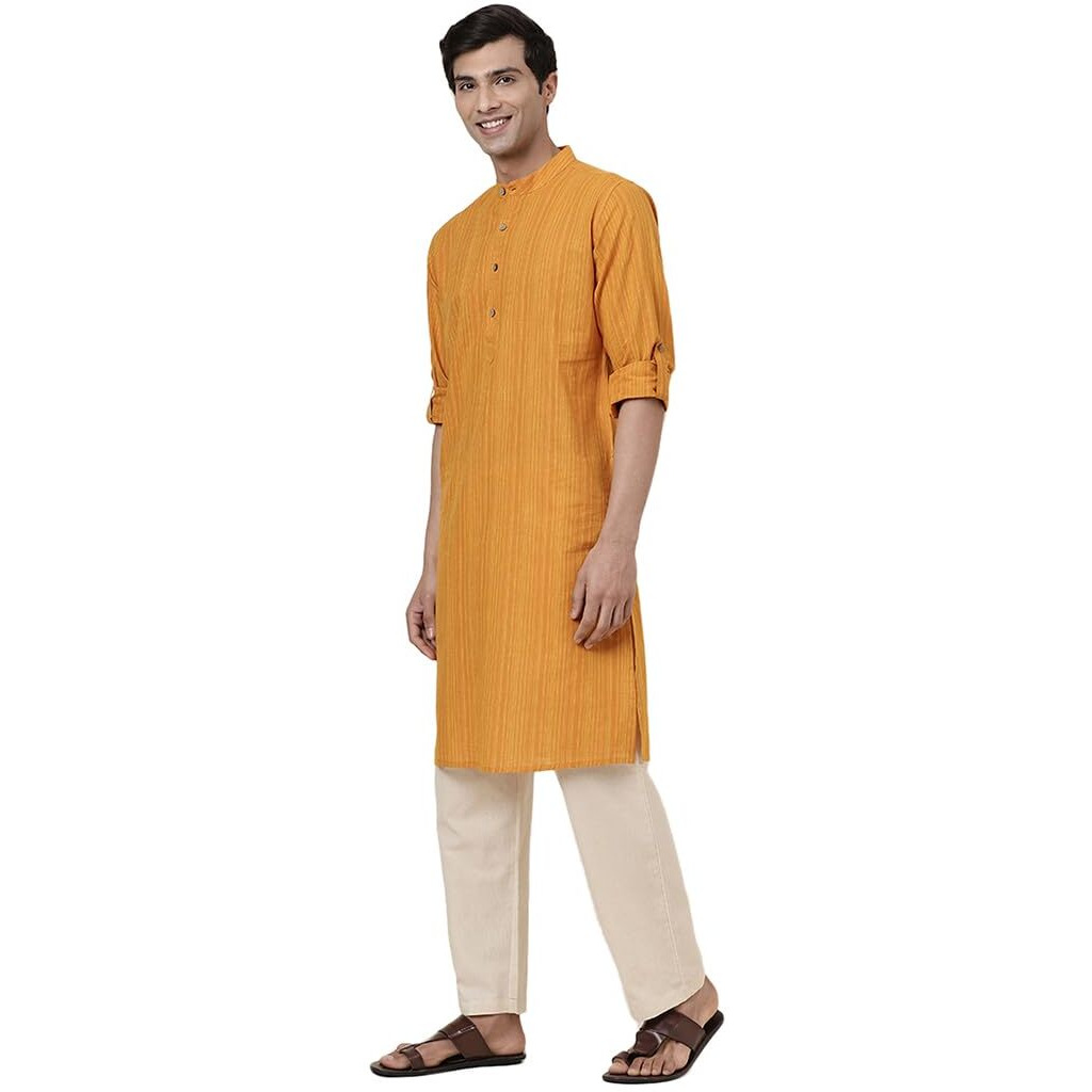 Fabindia Men's Cotton Slim Kurta (20062666_Mustard