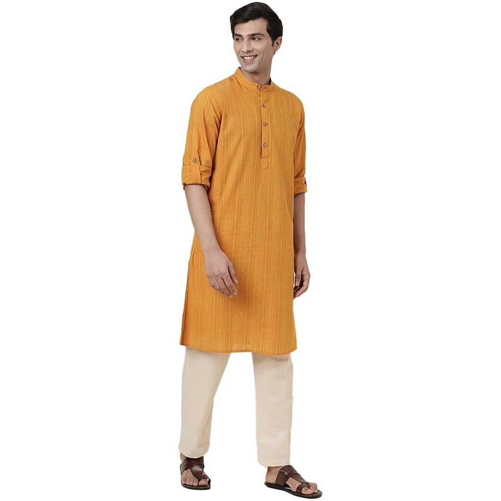 Fabindia Men's Cotton Slim Kurta (20062666_Mustard