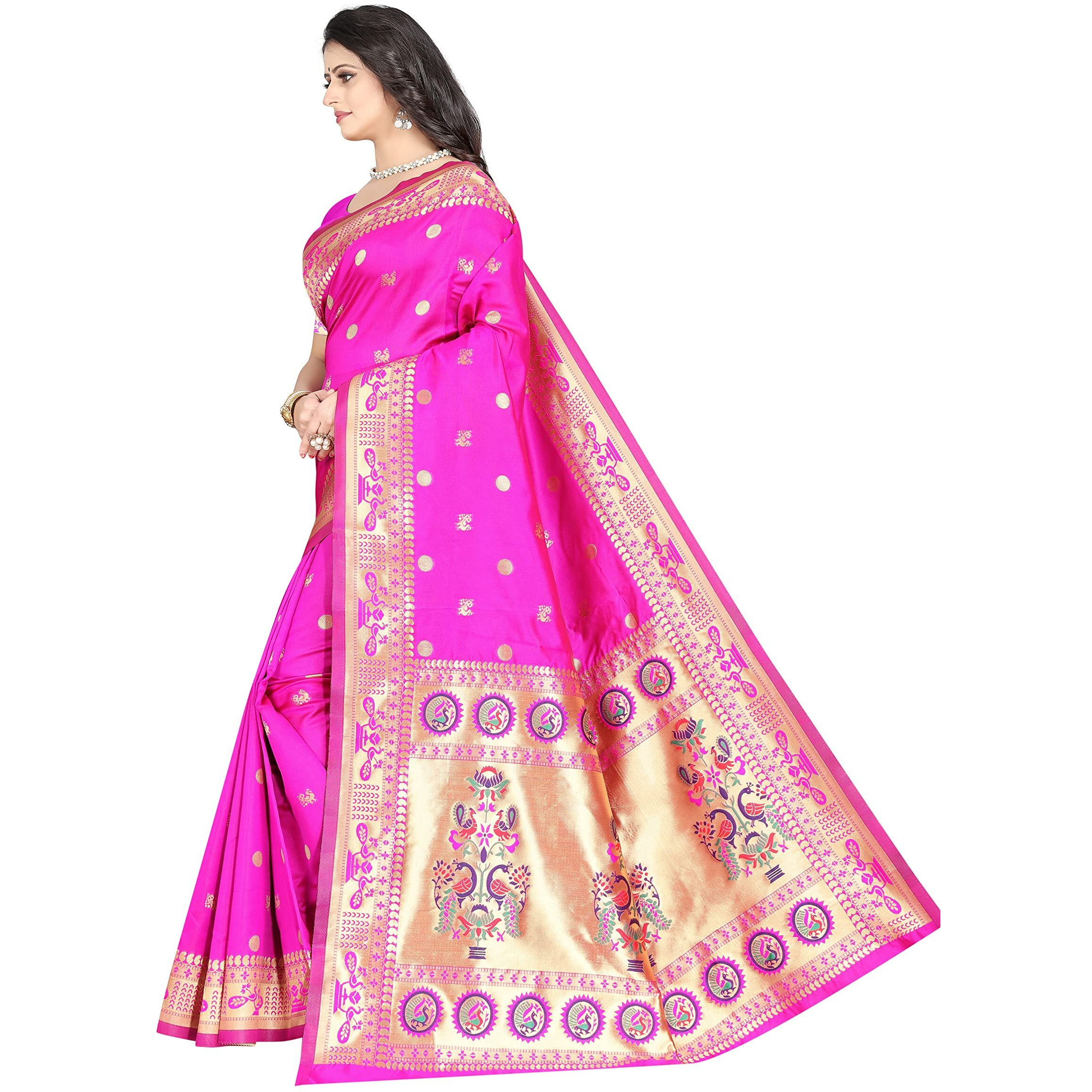 Sugathari Women's Banarasi Saree Pure Kanjivaram Silk Saree Soft New Ladies 2023 Design Wear Pattu Sarees Latest Cotton Party Sari Collections With Blouse Piece For Wedding Sadi (Sam Pari-103 Rani)