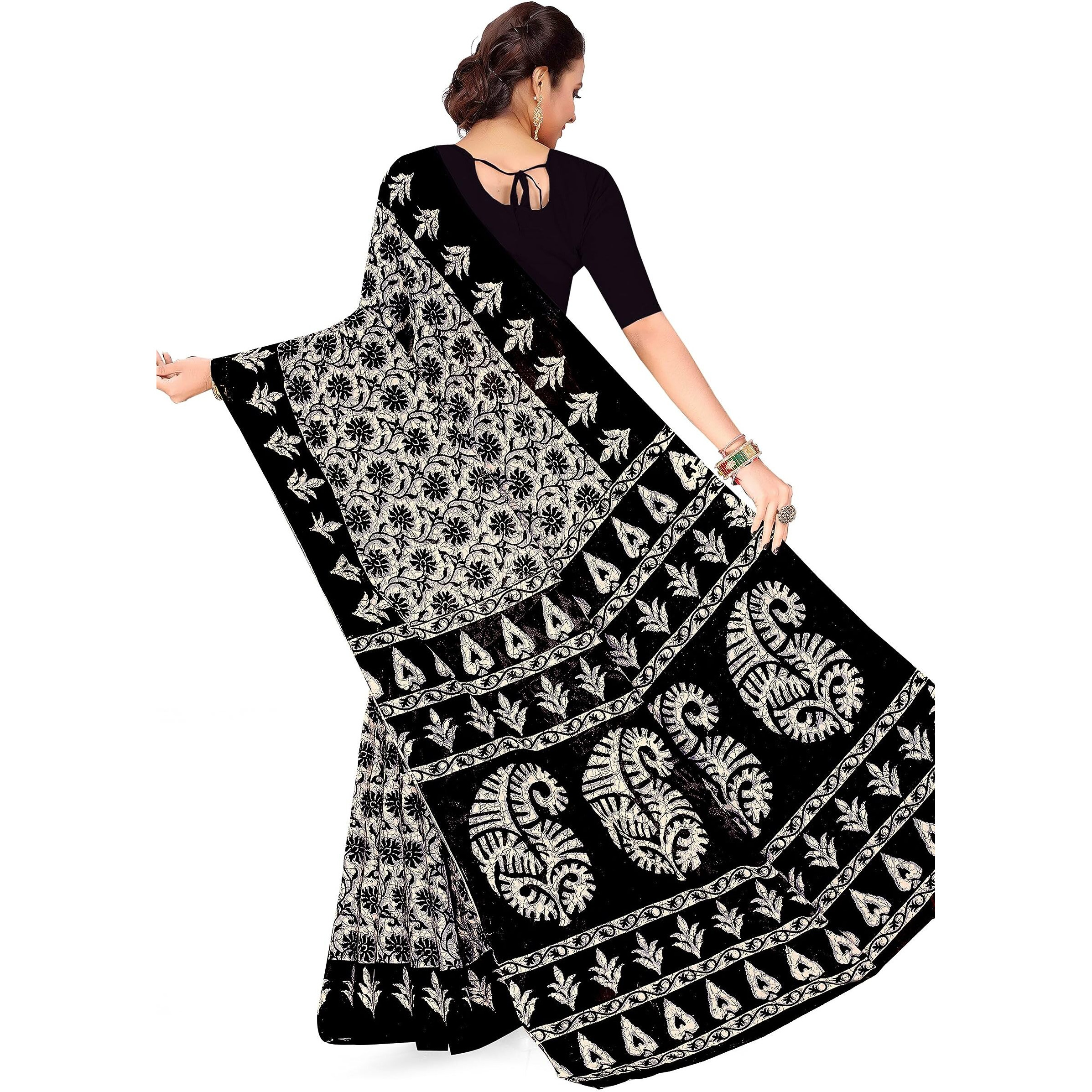 Tamaira Fashion Women's Plain Weave Pure Cotton Saree Without Blouse Piece(2430_Black)