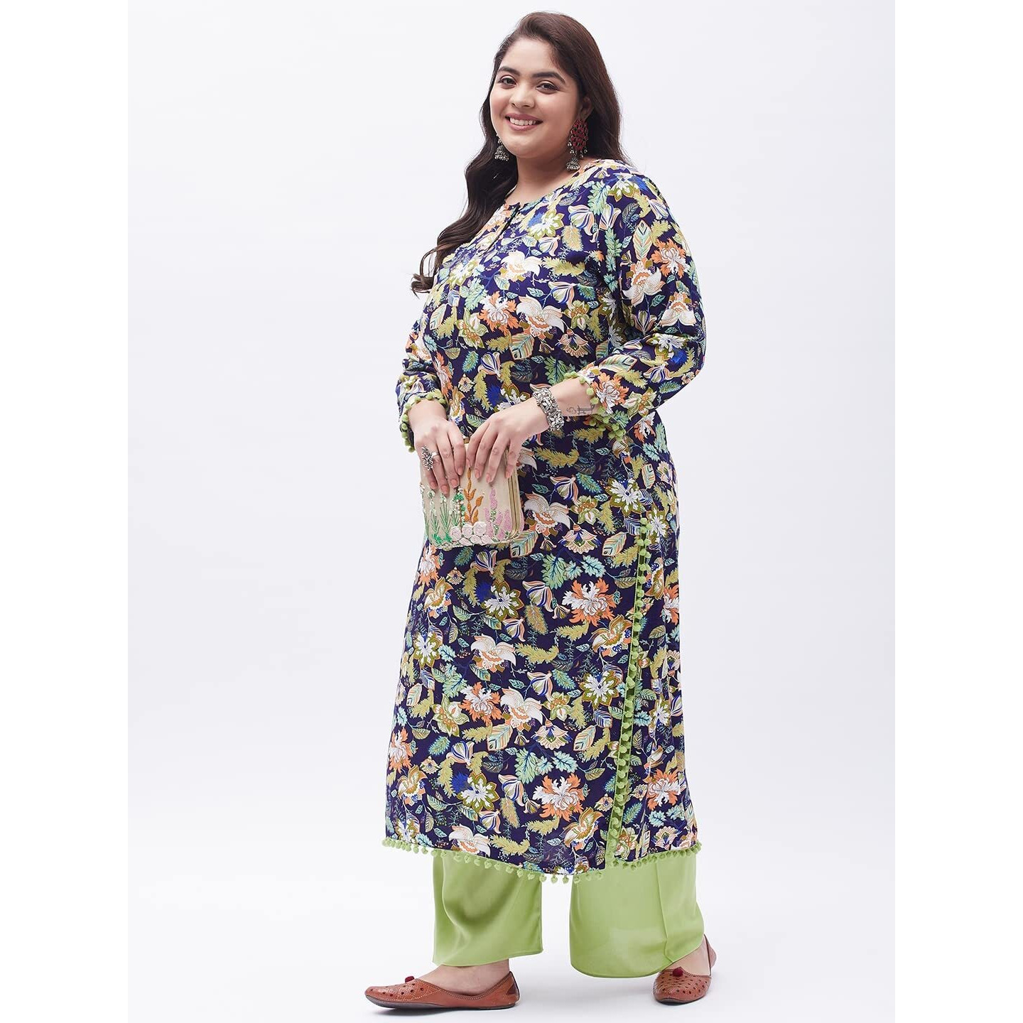 Tissu Women's Plus Size Blue & Green Printed Kurta With Palazzo (T-Plus-635_Multi_4Xl)