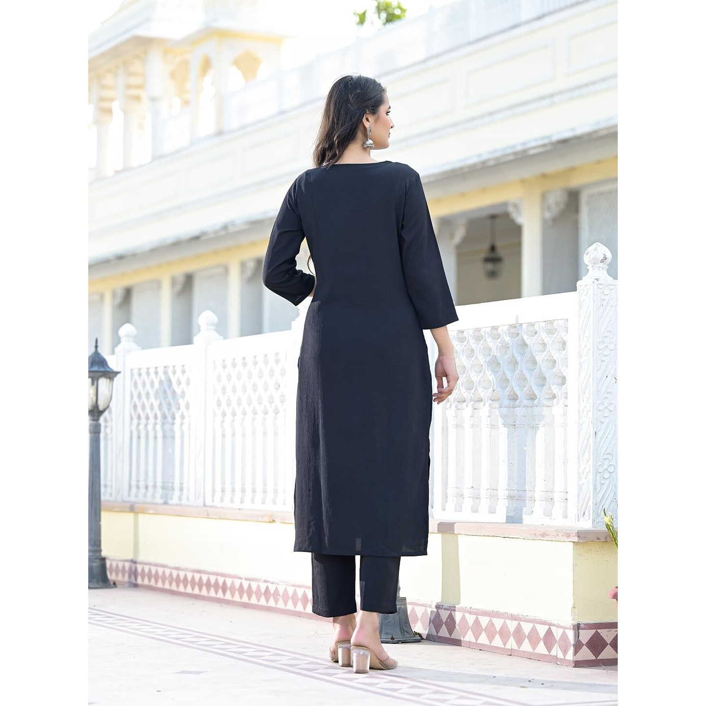Varanga Women Black Crepe Gota Kurta With Bottom And Dupatta