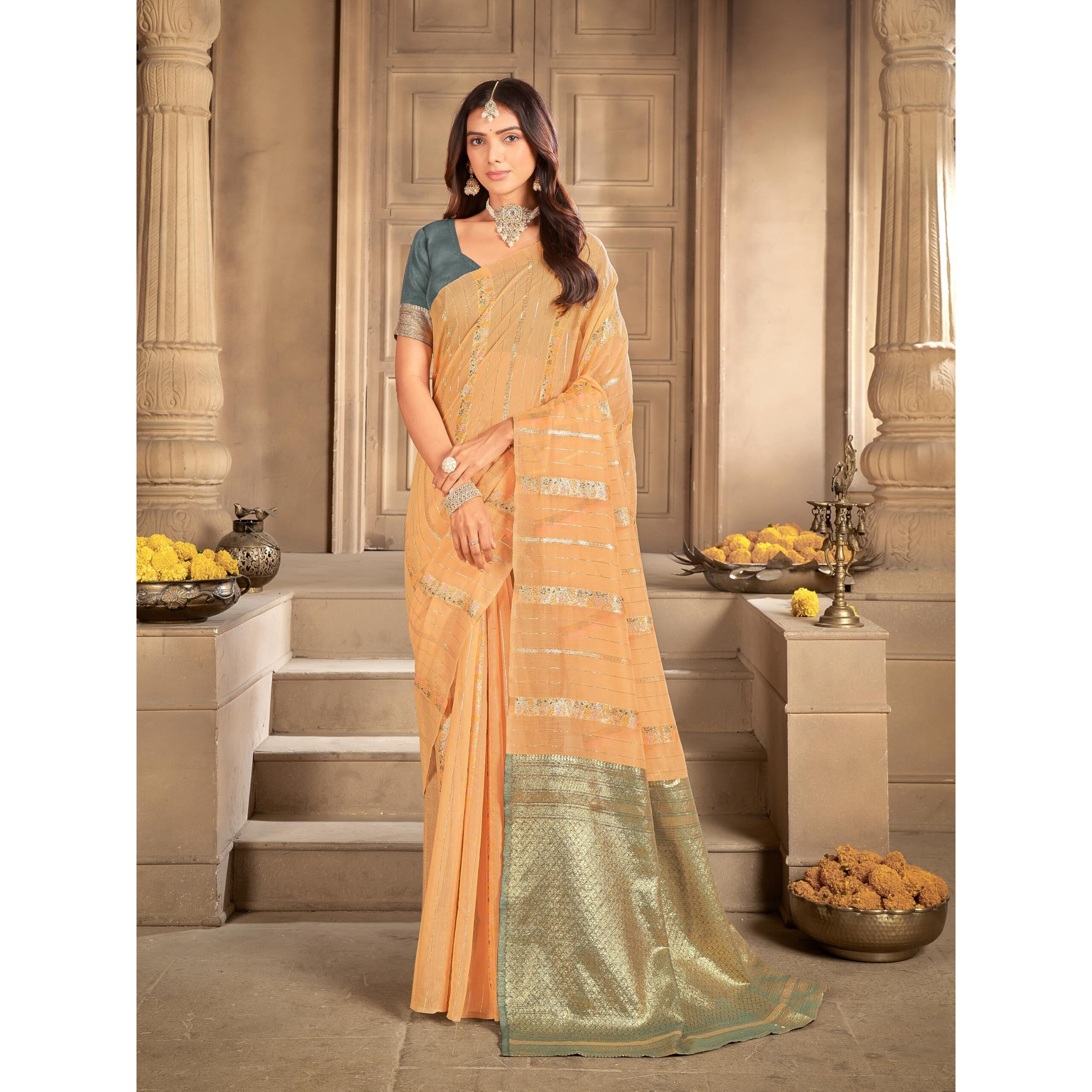 Glory Sarees Women's Sambalpuri Woven Jacquard Cotton Silk Saree With Blouse Piece (Sambalpurisarees102_Orange)
