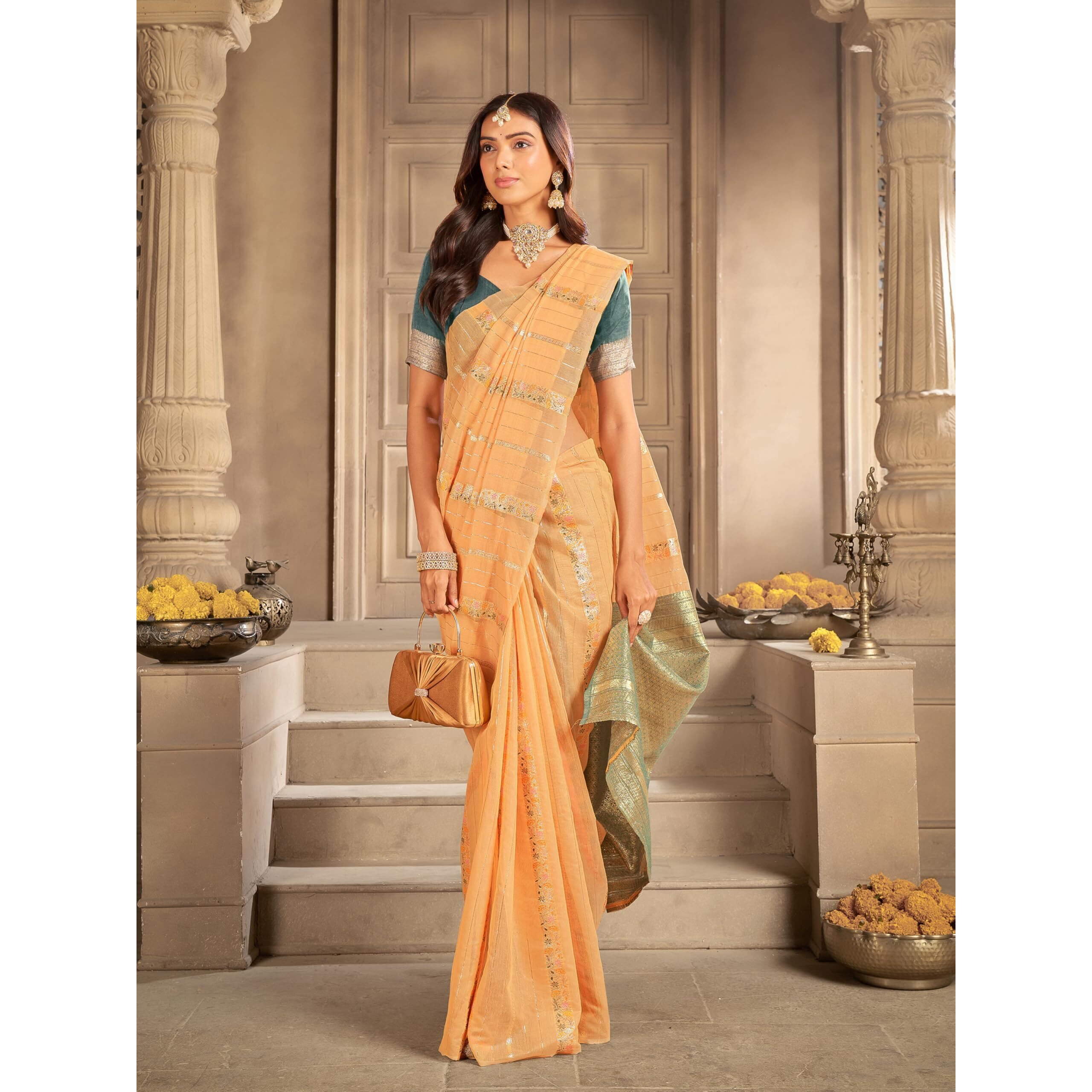Glory Sarees Women's Sambalpuri Woven Jacquard Cotton Silk Saree With Blouse Piece (Sambalpurisarees102_Orange)