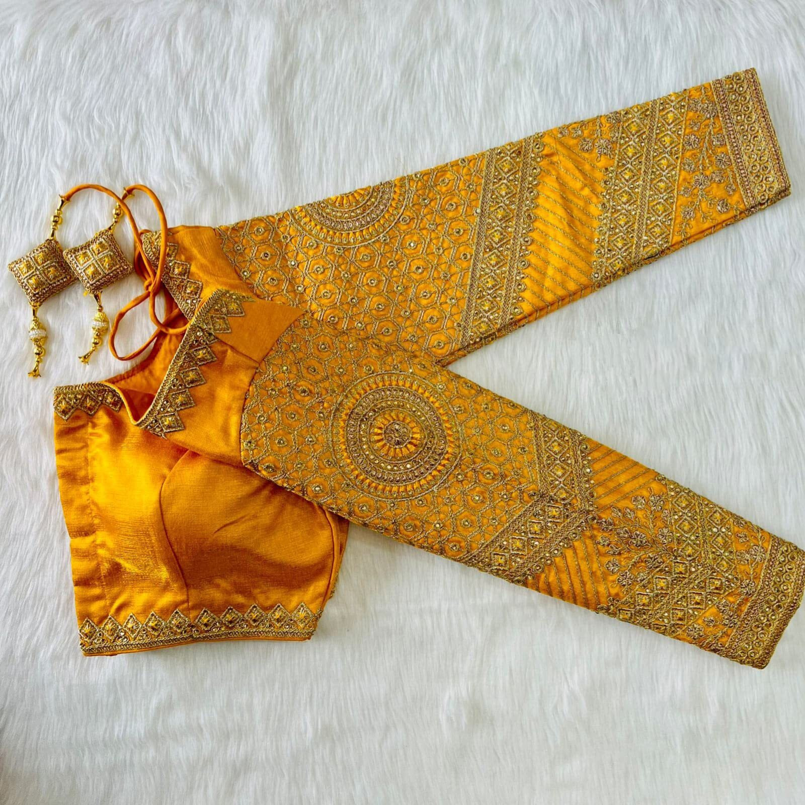 Vihu Fashion Women's Fancy Readymade Heavy Coding Embroidary Worked Full Sleeve Yellow Saree Blouse(Vrinda Yellow_38)