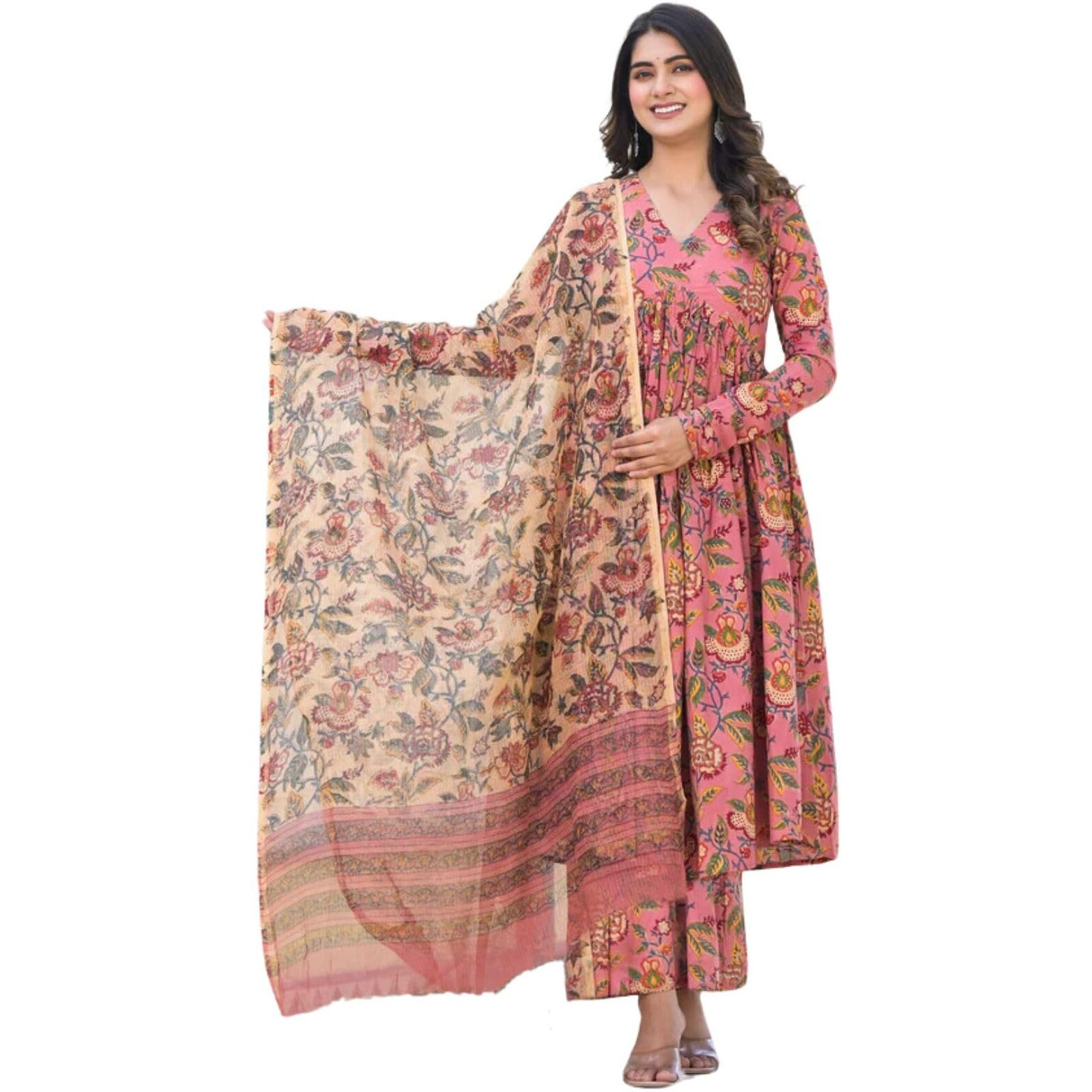 Greciilooks Women Rayon With Dupatta Floral Festive Kurta Set |Printed Regular Fit Kurta (Gl-K2747&P169&D106_Pink_Xl)