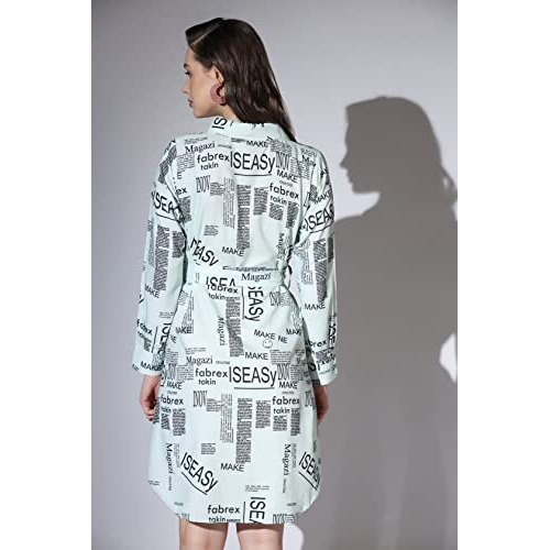 Greciilooks Western Dress For Women - Paper Printed Rayon Dress & Long Button Down Sleeve With Belt For Girls Suitable For Workout, Office, Function, Tracking(Pack Of 1) (Medium, Pastel)