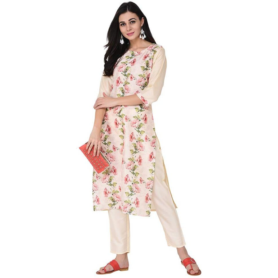 Ziyaa Women's Art Silk Straight Kurta (Zikups2419-S_Cream_Small)