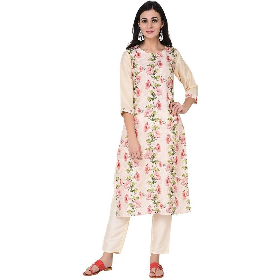 Ziyaa Women's Art Silk Straight Kurta (Zikups2419-S_Cream_Small)