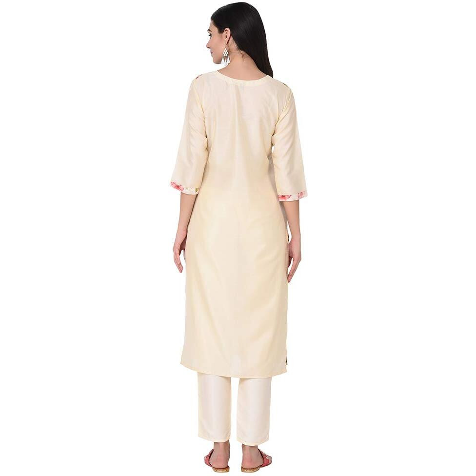 Ziyaa Women's Art Silk Straight Kurta (Zikups2419-S_Cream_Small)