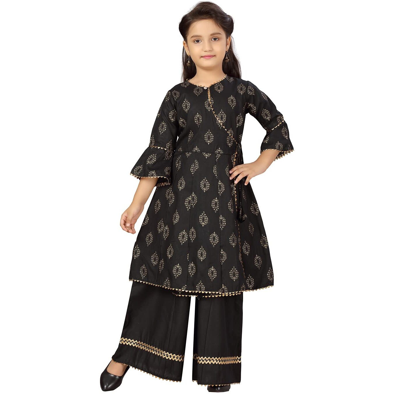 Aarika Girl's Cotton Kurti Palazzo Set (Jn_Pl-001_Black