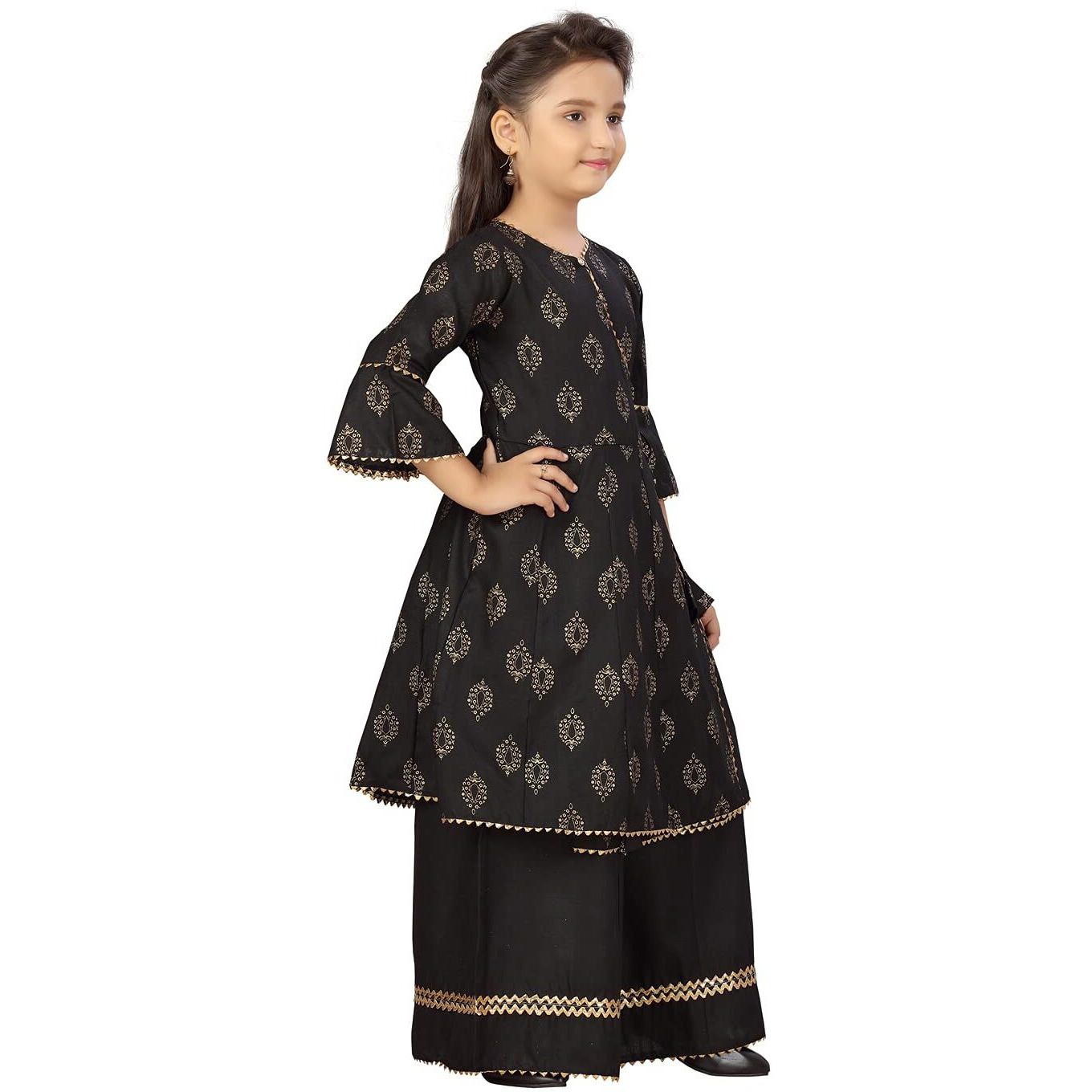 Aarika Girl's Cotton Kurti Palazzo Set (Jn_Pl-001_Black