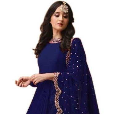 Fashion Basket Women's Georgette Anarkali Semi Stitched Blue Salwar Suit (F1342_Blue_Free Size)