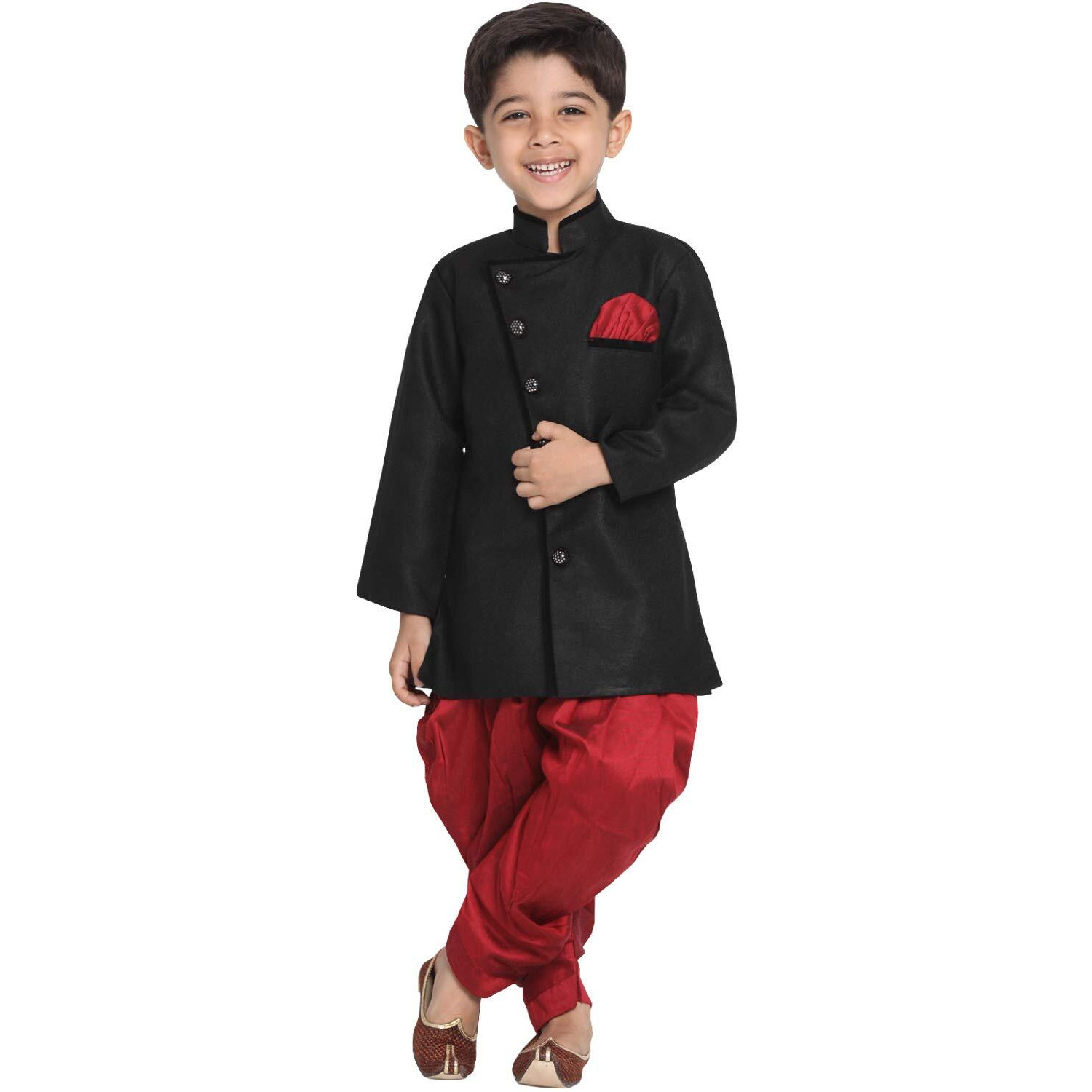 Jbn Creation Boys Cotton Blend Black Sherwani And Dhoti Set - Elegance Redefined For Kids_Vasbsw120Ma_Xxl