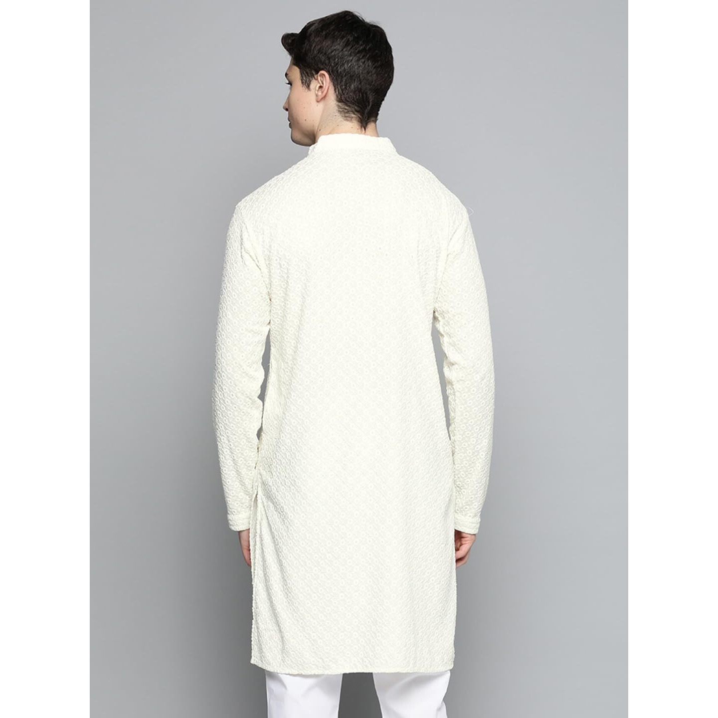 Jompers Mens White Chikankari Embroidered And Sequence Kurtas (White, Xxl)
