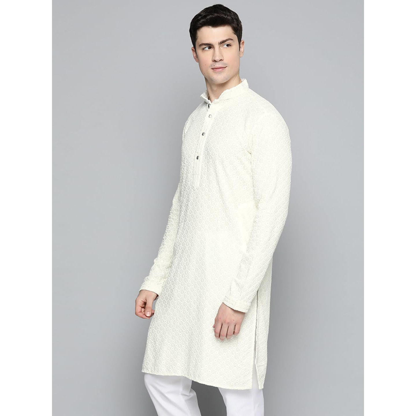 Jompers Mens White Chikankari Embroidered And Sequence Kurtas (White, Xxl)