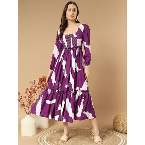 Kzully Women's Crepe Smocked Midi Dress (5001_Brush_Purple_L