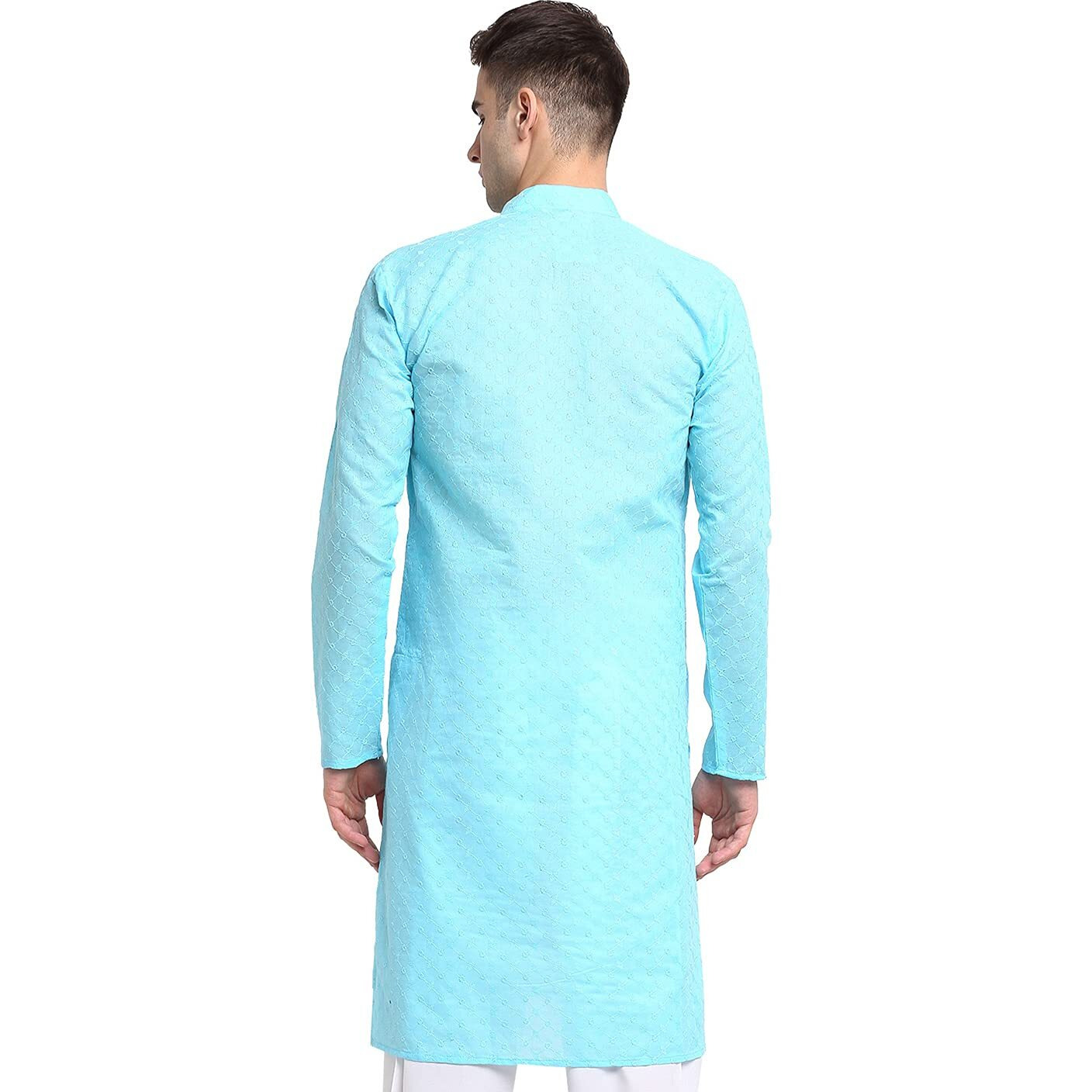 Jompers Men Sky Blue & White Self Design Kurta (Sky, Xl)