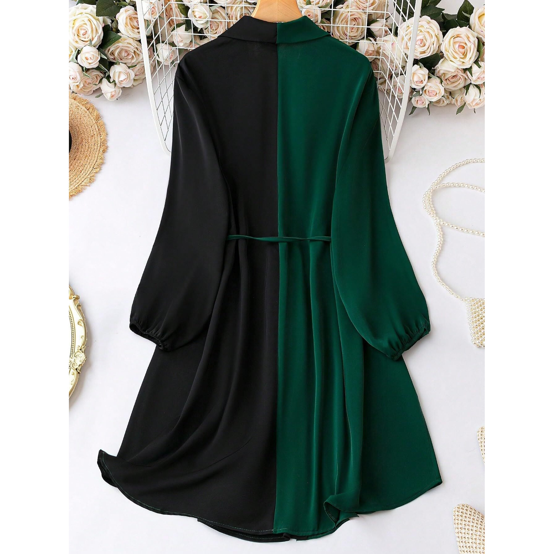 Om Sai Latest Creation Dresses For Women Colorblock One Piece Dress | Beach Wear Shirt Dress | Women's Vacation Outfits | Western Dress | Casual Dress For Women. (Medium, Green)